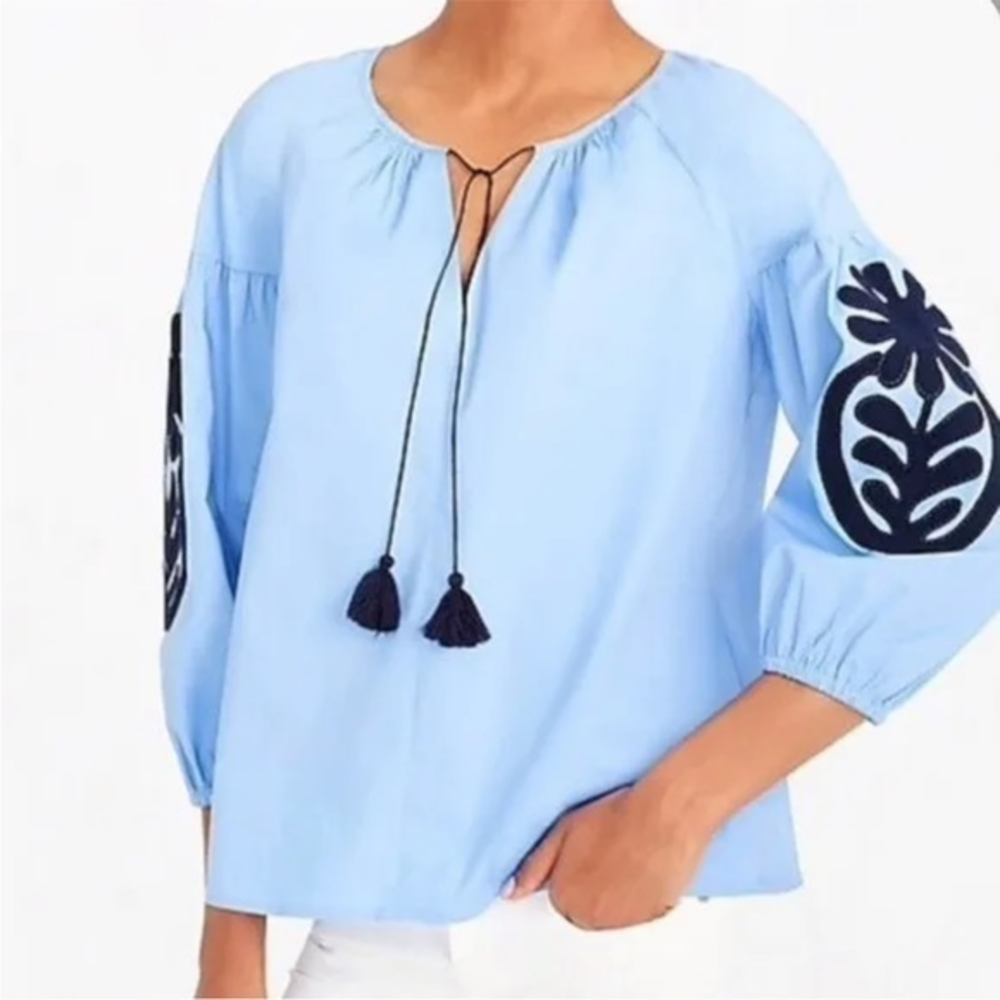 J.Crew Peasant Top Floral Appliqué